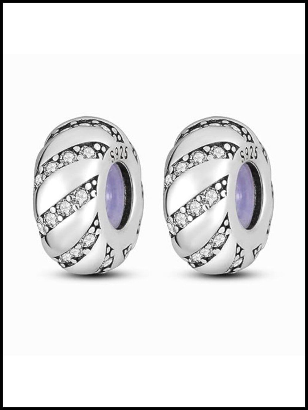 925 Sterling Silver Rondelle Spacer Charm with Clear Rubber for Snake Chain